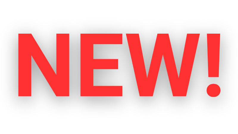 Announcement banner with red 'NEW!' on a black background (emphasizes a new item/feature).